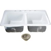 image:imageKingston Brass Petra Galley KGT33229D58 15 Cast Iron SelfRimming Double Bowl Bar Sink with 5Hole Drain and Stainer WhiteBrushed NickelWhiteBrushed Nickel