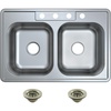 image:imageKingston Brass Studio KGKTD332288 33 Stainless Steel SelfRimming Double Bowl DropIn Kitchen Sink with 4Hole Drain and Strainer Stainless SteelBrushed Nickel