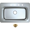 image:imageKingston Brass Studio KGKTS3322908 33 Stainless Steel SelfRimming Single Bowl Bar Sink with 4Hole Drain and Strainer Stainless SteelBrushed NickelStainless SteelBrushed Brass