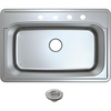 image:imageKingston Brass Studio KGKTS3322908 33 Stainless Steel SelfRimming Single Bowl Bar Sink with 4Hole Drain and Strainer Stainless SteelBrushed NickelStainless SteelPolished Chrome