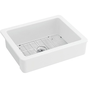 image:imageGourmetier GPKF30198 Kaolin 30Inch Ceramic Apron Front Single Bowl Farmhouse Kitchen Sink with Bottom Grid and Strainer Glossy White