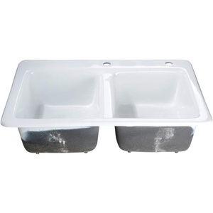 image:imageGourmetier GT33229D2 Petra Galley 33Inch Cast Iron Double Bowl DropIn Kitchen Sink 2Hole WhiteWhite