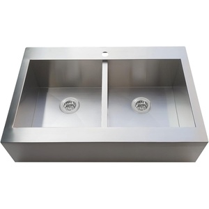 image:imageKingston Brass Edinburg KGKTDF3324911 33 Stainless Steel Double Bowl DropIn Kitchen Sink with 1Hole Drain and Strainer Stainless SteelPolished ChromeStainless SteelPolished Chrome
