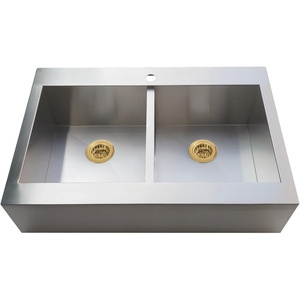 image:imageKingston Brass Edinburg KGKTDF3324911 33 Stainless Steel Double Bowl DropIn Kitchen Sink with 1Hole Drain and Strainer Stainless SteelPolished ChromeStainless SteelBrushed Brass