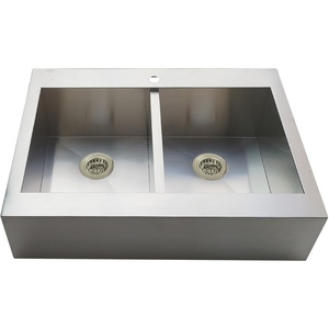 image:imageKingston Brass Edinburg KGKTDF3624918 36 Stainless Steel Double Bowl DropIn Kitchen Sink with 1Hole Drain and Strainer Stainless SteelBrushed NickelStainless SteelBrushed Nickel