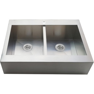 image:imageKingston Brass Edinburg KGKTDF3624918 36 Stainless Steel Double Bowl DropIn Kitchen Sink with 1Hole Drain and Strainer Stainless SteelBrushed NickelStainless SteelPolished Chrome