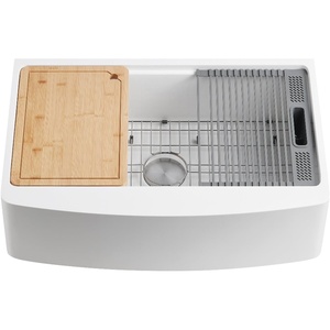 image:imageKingston Brass GKKA36229 Miranda 36Inch Solid Surface Single Bowl Farmhouse Kitchen Sink with 6Piece Kitchen Accessory Set in Glossy White