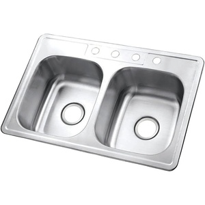 image:imageKingston Brass Gourmetier GKTD33226 Studio SelfRimming Double Bowl Kitchen Sink 33Inch L  22Inch W  6Inch H Brushed Stainless SteelGKTD33226