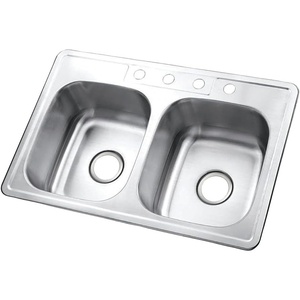 image:imageKingston Brass Gourmetier GKTD33227 Self Rimming Stainless Steel Double Bowl Kitchen Sink 33InchLength by 22InchWidth by 7InchHeight Brushed Stainless SteelStainless Steel