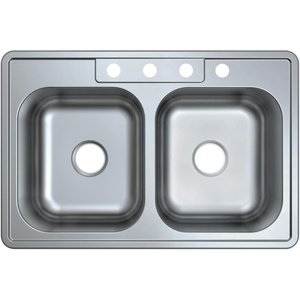 image:imageKingston Brass Gourmetier GKTD33228 Studio SelfRimming Double Bowl Kitchen Sink 33Inch L x 22Inch W x 8Inch H Brushed Stainless SteelGKTD33228