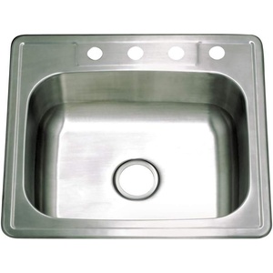 image:imageKingston Brass Gourmetier GKTS25228 Studio Self Rimming Single Bowl Sink 25Inch L  22Inch W  8Inch H Brushed Stainless SteelGKTS25228