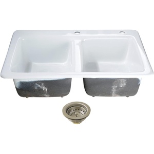 image:imageKingston Brass Petra Galley KGT33229D28 15 Cast Iron SelfRimming Double Bowl Bar Sink with 2Hole Drain and Stainer WhiteBrushed NickelWhiteBrushed Nickel