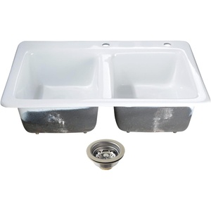 image:imageKingston Brass Petra Galley KGT33229D28 15 Cast Iron SelfRimming Double Bowl Bar Sink with 2Hole Drain and Stainer WhiteBrushed NickelWhitePolished Chrome