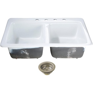 image:imageKingston Brass Petra Galley KGT33229D48 15 Cast Iron SelfRimming Double Bowl Bar Sink with 4Hole Drain and Stainer WhiteBrushed NickelWhiteBrushed Nickel