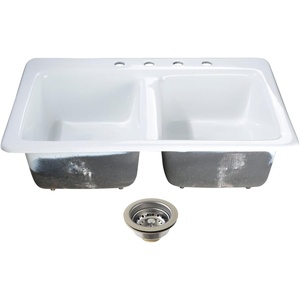 image:imageKingston Brass Petra Galley KGT33229D48 15 Cast Iron SelfRimming Double Bowl Bar Sink with 4Hole Drain and Stainer WhiteBrushed NickelWhitePolished Chrome