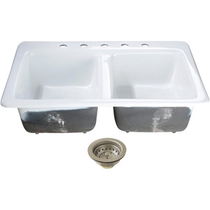 image:imageKingston Brass Petra Galley KGT33229D58 15 Cast Iron SelfRimming Double Bowl Bar Sink with 5Hole Drain and Stainer WhiteBrushed NickelWhiteBrushed Nickel