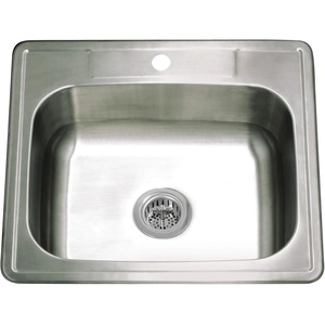 image:imageKingston Brass Studio KGKTS2522818 25 Stainless Steel SelfRimming Single Bowl Bar Sink with 1Hole Drain and Strainer Stainless SteelBrushed NickelStainless SteelPolished Chrome