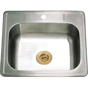 image:imageKingston Brass Studio KGKTS2522818 25 Stainless Steel SelfRimming Single Bowl Bar Sink with 1Hole Drain and Strainer Stainless SteelBrushed NickelStainless SteelBrushed Brass