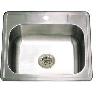 image:imageKingston Brass Studio KGKTS2522818 25 Stainless Steel SelfRimming Single Bowl Bar Sink with 1Hole Drain and Strainer Stainless SteelBrushed NickelStainless SteelBrushed Nickel