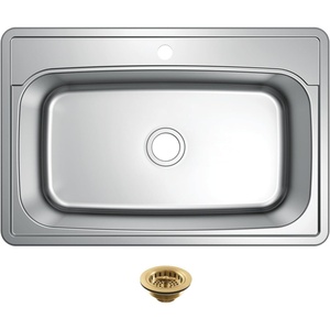 image:imageKingston Brass Studio KGKTS33229017 33 Stainless Steel SelfRimming Single Bowl Bar Sink with 1Hole Drain and Strainer Stainless SteelBrushed Brass