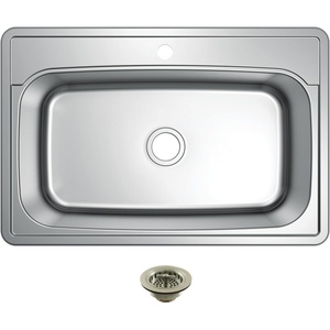 image:imageKingston Brass Studio KGKTS33229018 33 Stainless Steel SelfRimming Single Bowl Bar Sink with 1Hole Drain and Strainer Stainless SteelBrushed Nickel