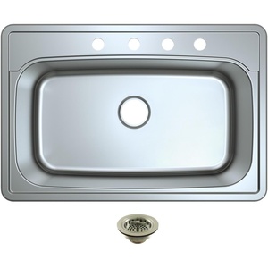 image:imageKingston Brass Studio KGKTS3322908 33 Stainless Steel SelfRimming Single Bowl Bar Sink with 4Hole Drain and Strainer Stainless SteelBrushed NickelStainless SteelBrushed Nickel