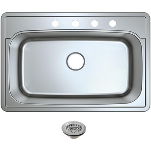 image:imageKingston Brass Studio KGKTS3322908 33 Stainless Steel SelfRimming Single Bowl Bar Sink with 4Hole Drain and Strainer Stainless SteelBrushed NickelStainless SteelPolished Chrome