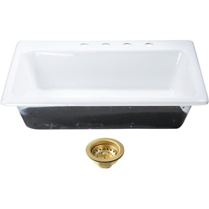 image:imageKingston Brass Towne KGCKTS332291 33 Cast Iron SelfRimming Single Bowl DropIn Kitchen Sink with 4Hole Drain and Strainer WhitePolished ChromeWhiteBrushed Brass