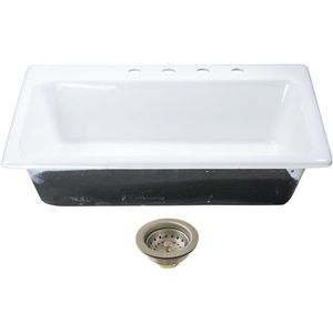 image:imageKingston Brass Towne KGCKTS332291 33 Cast Iron SelfRimming Single Bowl DropIn Kitchen Sink with 4Hole Drain and Strainer WhitePolished ChromeWhiteBrushed Nickel