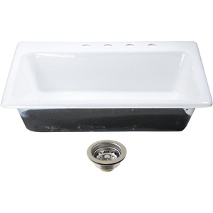 image:imageKingston Brass Towne KGCKTS332291 33 Cast Iron SelfRimming Single Bowl DropIn Kitchen Sink with 4Hole Drain and Strainer WhitePolished ChromeWhitePolished Chrome