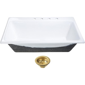 image:imageKingston Brass Towne KGCKTS3622111 36 Cast Iron SelfRimming Single Bowl DropIn Kitchen Sink with 4Hole Drain and Strainer WhitePolished ChromeWhiteBrushed Brass