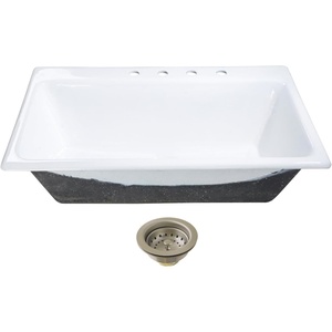 image:imageKingston Brass Towne KGCKTS3622111 36 Cast Iron SelfRimming Single Bowl DropIn Kitchen Sink with 4Hole Drain and Strainer WhitePolished ChromeWhiteBrushed Nickel