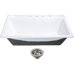 image:imageKingston Brass Towne KGCKTS3622111 36 Cast Iron SelfRimming Single Bowl DropIn Kitchen Sink with 4Hole Drain and Strainer WhitePolished ChromeWhitePolished Chrome