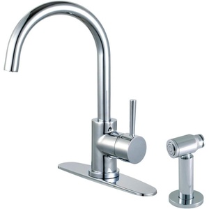 image:imageKingston Brass LS8570DLBS Concord SingleHandle Kitchen Faucet with Brass Sprayer Matte BlackPolished Chrome