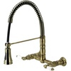 image:imageGourmetier GS1248AX Heritage TwoHandle WallMount PullDown Sprayer Kitchen Faucet Brushed NickelAntique Brass