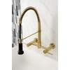 image:imageGourmetier GS8180DL Concord 2Handle Wall Mount PullDown Kitchen Faucet Matte BlackBrushed Brass