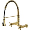 image:imageGourmetier GS1247AX Heritage TwoHandle WallMount PullDown Sprayer Kitchen Faucet Brushed BrassBrushed Brass