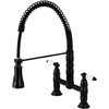 image:imageGourmetier GS1247AX Heritage TwoHandle WallMount PullDown Sprayer Kitchen Faucet Brushed BrassMatte Black