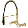 image:imageGourmetier GS1247PX Heritage TwoHandle WallMount PullDown Sprayer Kitchen Faucet Brushed Brass