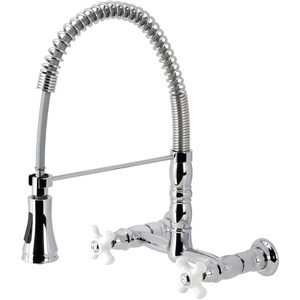 image:imageGourmetier GS1241PX Heritage TwoHandle WallMount PullDown Sprayer Kitchen Faucet Polished Chrome