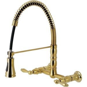 image:imageGourmetier GS1247AL Heritage TwoHandle WallMount PullDown Sprayer Kitchen Faucet Brushed BrassBrushed Brass