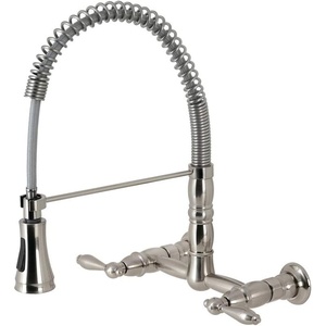 image:imageGourmetier GS1247AL Heritage TwoHandle WallMount PullDown Sprayer Kitchen Faucet Brushed BrassBrushed Nickel