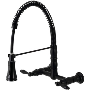image:imageGourmetier GS1247AL Heritage TwoHandle WallMount PullDown Sprayer Kitchen Faucet Brushed BrassMatte Black