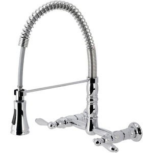 image:imageGourmetier GS1247AL Heritage TwoHandle WallMount PullDown Sprayer Kitchen Faucet Brushed BrassPolished Chrome