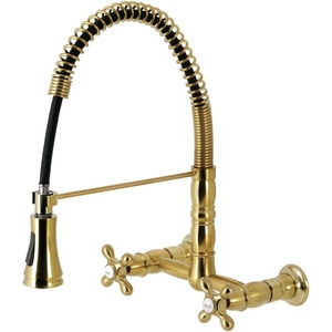image:imageGourmetier GS1247AX Heritage TwoHandle WallMount PullDown Sprayer Kitchen Faucet Brushed BrassBrushed Brass