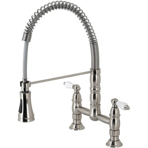 image:imageGourmetier GS1247AX Heritage TwoHandle WallMount PullDown Sprayer Kitchen Faucet Brushed BrassBrushed Nickel