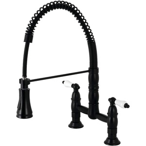 image:imageGourmetier GS1247AX Heritage TwoHandle WallMount PullDown Sprayer Kitchen Faucet Brushed BrassMatte Black