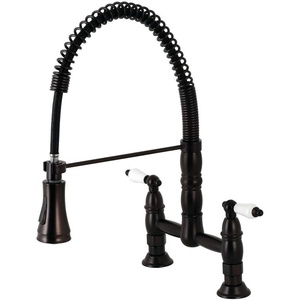 image:imageGourmetier GS1247AX Heritage TwoHandle WallMount PullDown Sprayer Kitchen Faucet Brushed BrassOil Rubbed Bronze