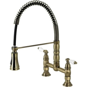 image:imageGourmetier GS1248AX Heritage TwoHandle WallMount PullDown Sprayer Kitchen Faucet Brushed NickelAntique Brass