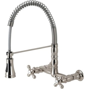 image:imageGourmetier GS1248AX Heritage TwoHandle WallMount PullDown Sprayer Kitchen Faucet Brushed NickelBrushed Nickel